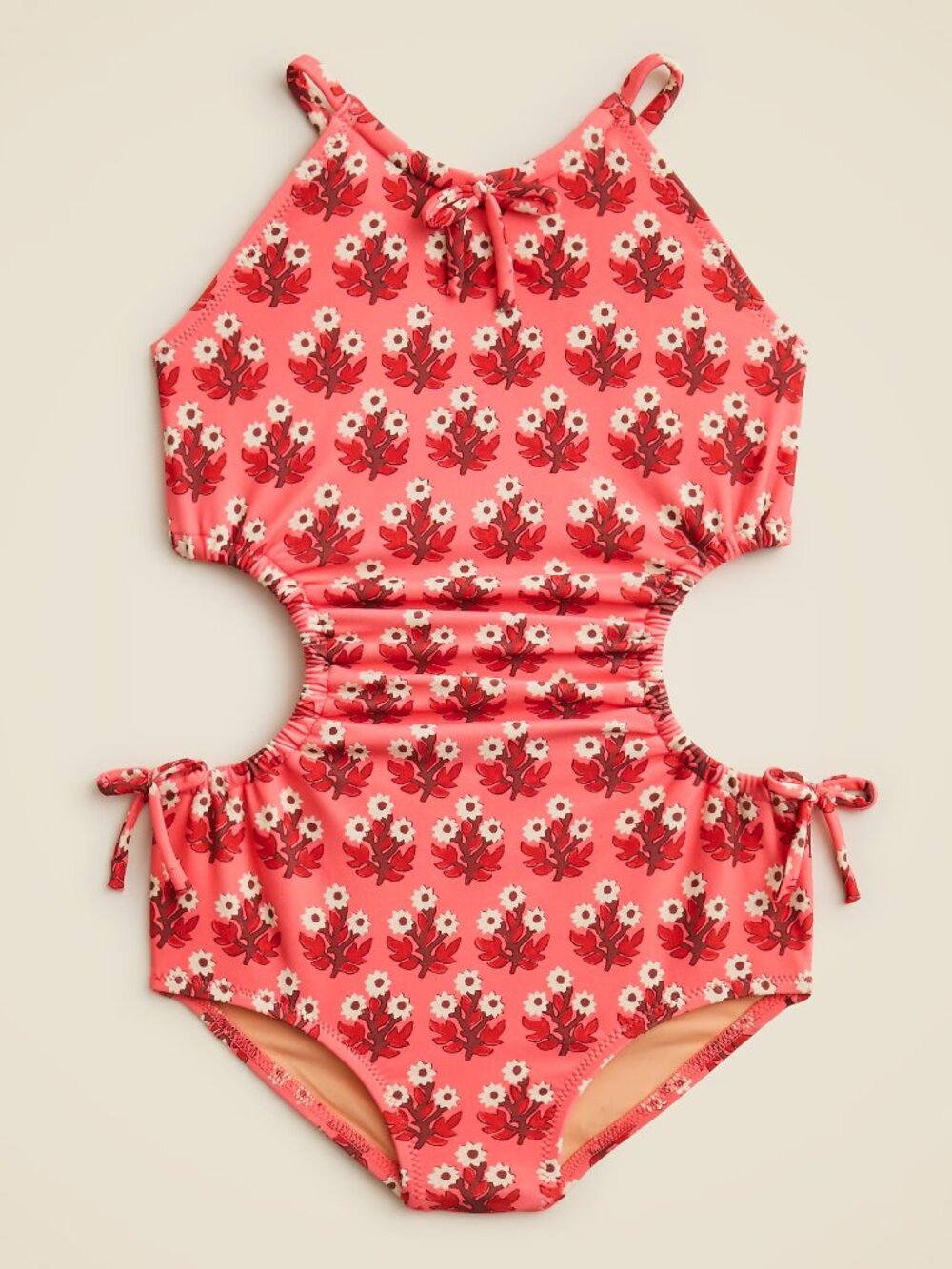 J. Crew Girl's Coral Floral Side-Cutout One-Piece Swimsuit/NWT/4